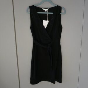 Diane von Furstenberg Women's Dress Black Crepe Beaded Bella Faux Wrap size 8